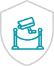 A blue and white icon of a security camera.